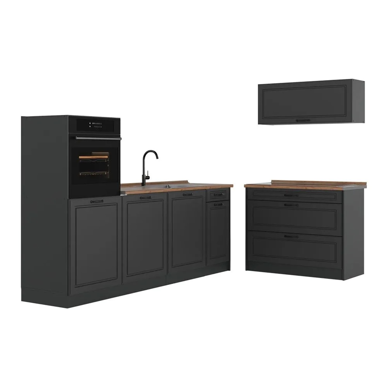 Vicco Küchenzeile R-Line Anthrazit Landhaus/Anthrazit 220 x 143 Arbeitsplatte Goldkraft Eiche Art Nr 68115