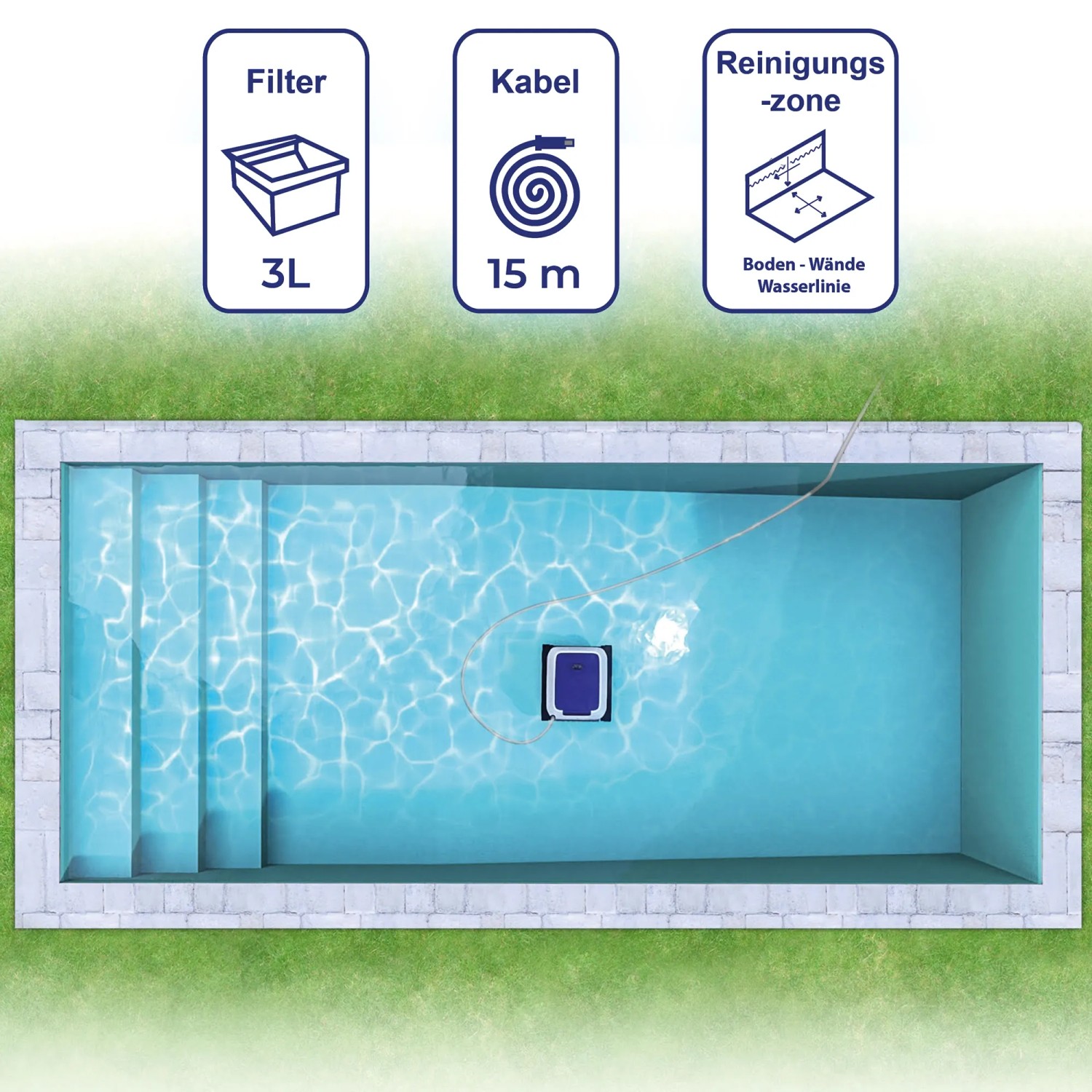Gre Akku-Poolroboter ER230 im Pool, kabelloser Reiniger für Aufstellbecken