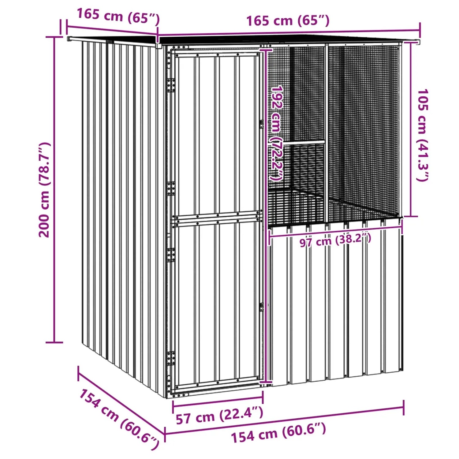 vidaXL Vogelkäfig Anthrazit 154 x 154 x 200 cm Verzinkter Stahl 3325168_9
