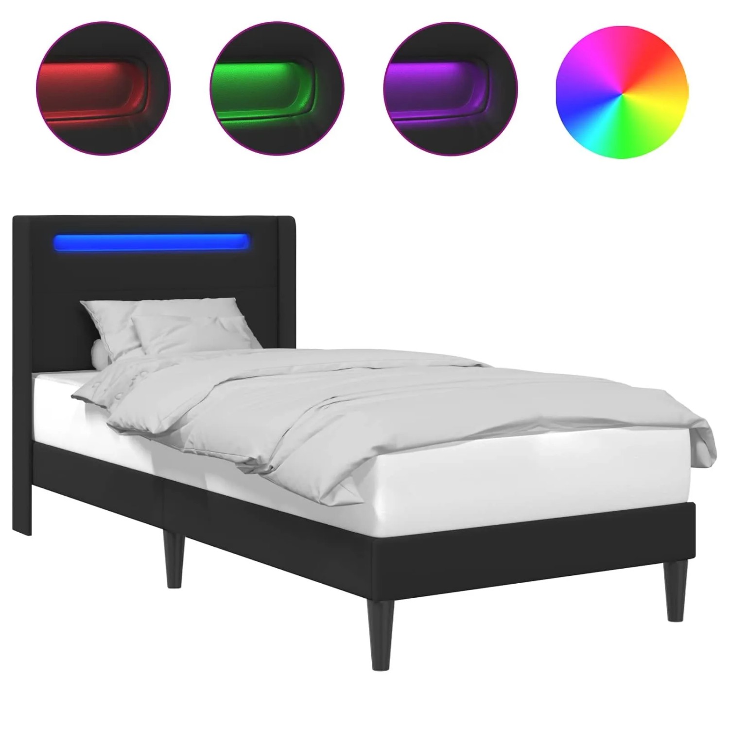 vidaXL Bettrahmen mit LED-Lichtleisten Schwarz 90 x 200 cm Kunstleder 42027967
