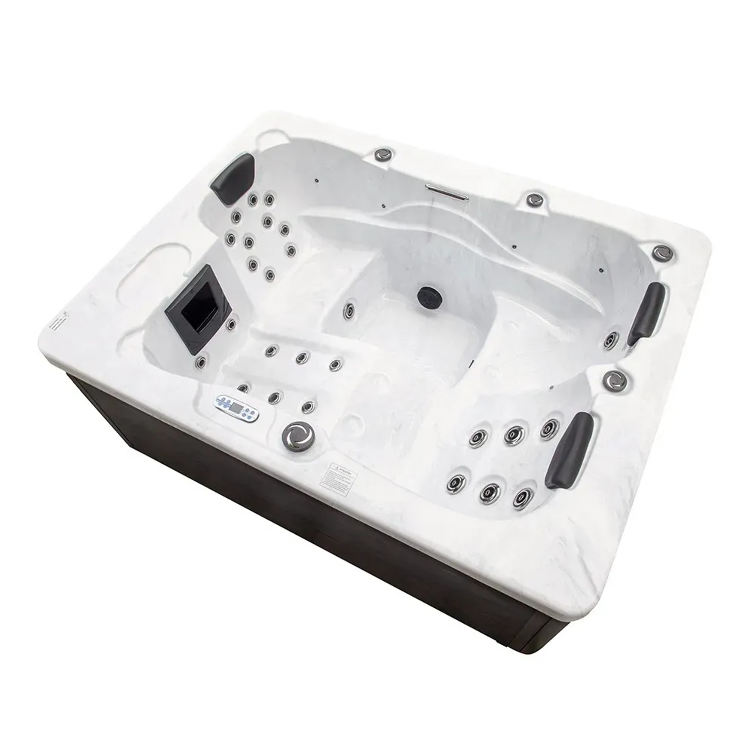 Home Deluxe Outdoor Whirlpool White Marble mit Treppe und Abdeckung. Fester Whirlpool mit Massagedüsen.