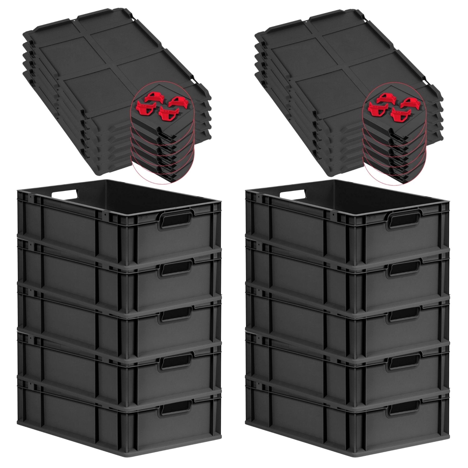 PROREGAL SparSet 10x Eurobox Nextgen Grip Mit Auflagedeckel Und Roten Versc günstig online kaufen