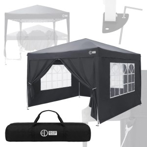 Anthrazit Pop Up Pavillon 3x3 m mit Seitenwänden, Fenstern und Tragetasche. Faltpavillon für Garten & Sonnenschutz.