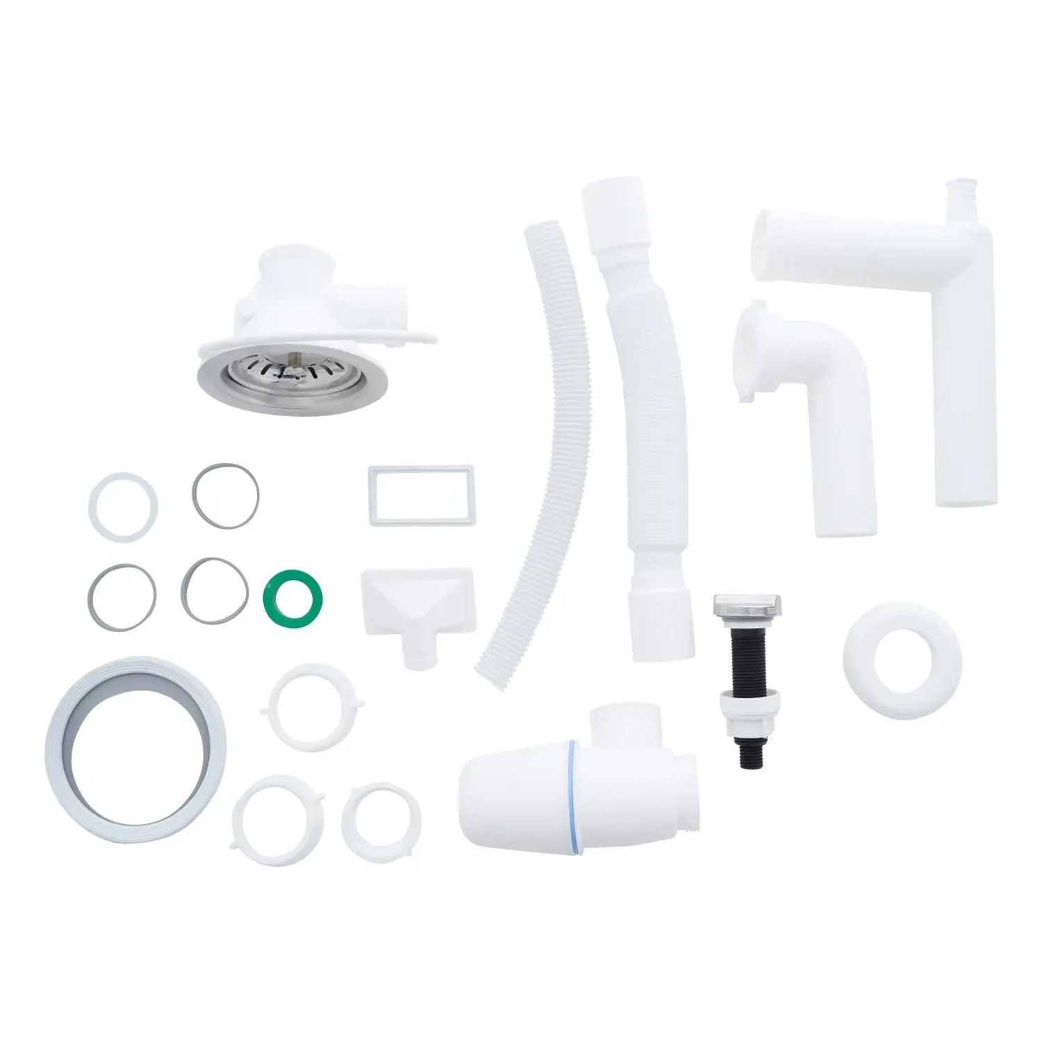 Zubehör für Respekta Einbauspüle Chicago, 60x50 cm, Edelstahl, mit Ab- und Überlaufgarnitur.