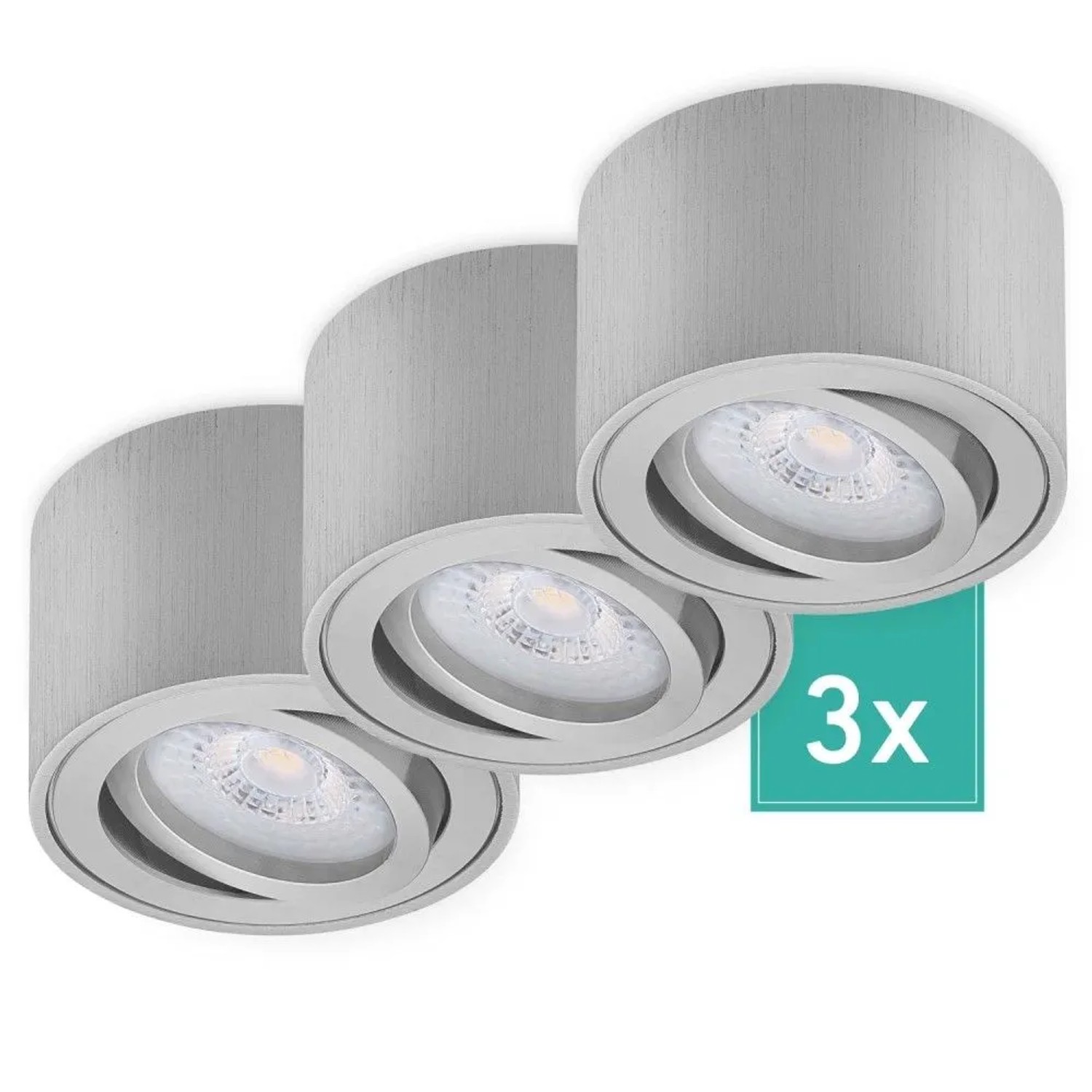 Oktaplex Lile S 3er Set LED-Deckenspots Aufputz Alu Gebürstet Schwenkbar 4,8W 3000K Warmweiß 230V Aufbaustrahler