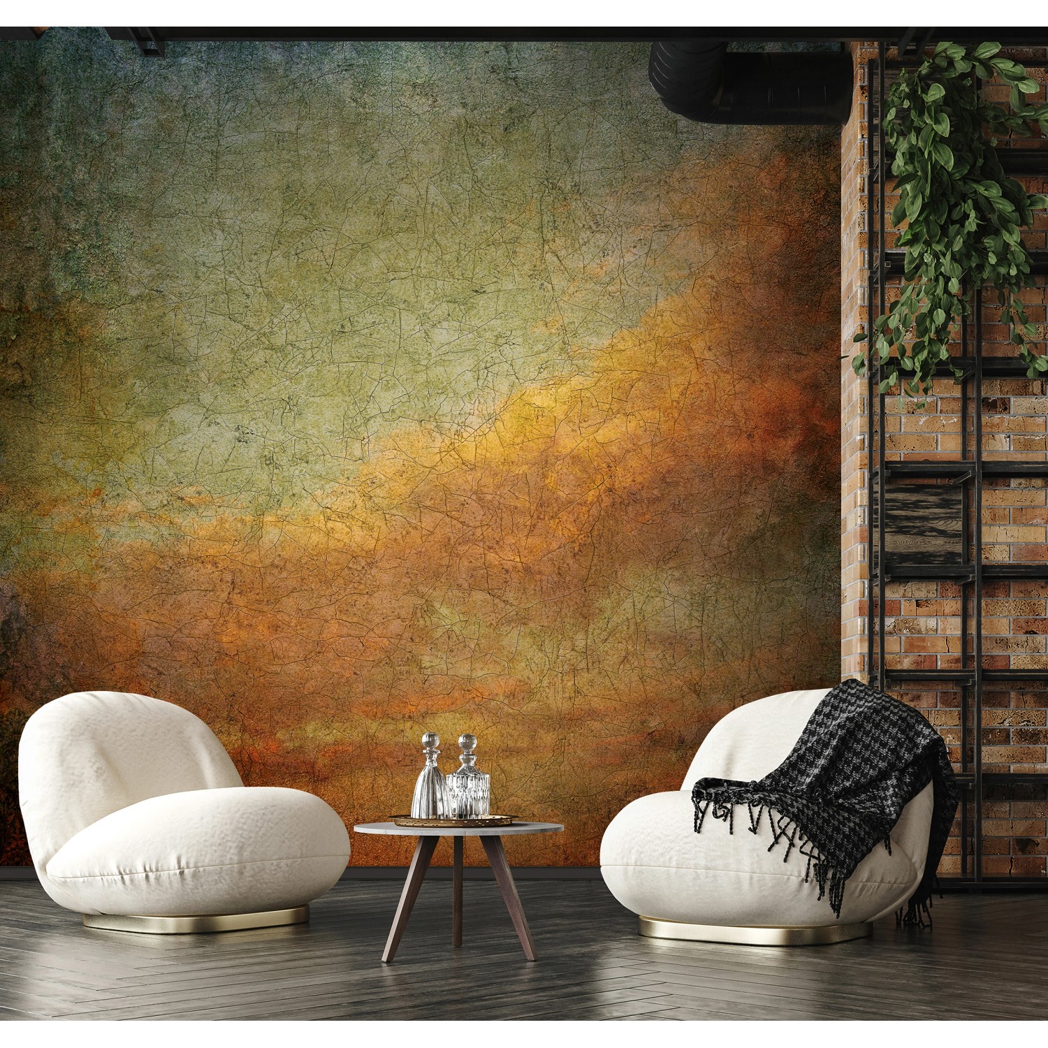 Moderne, grüne Marburg Fototapete mit grafischem Muster für Wohnräume.