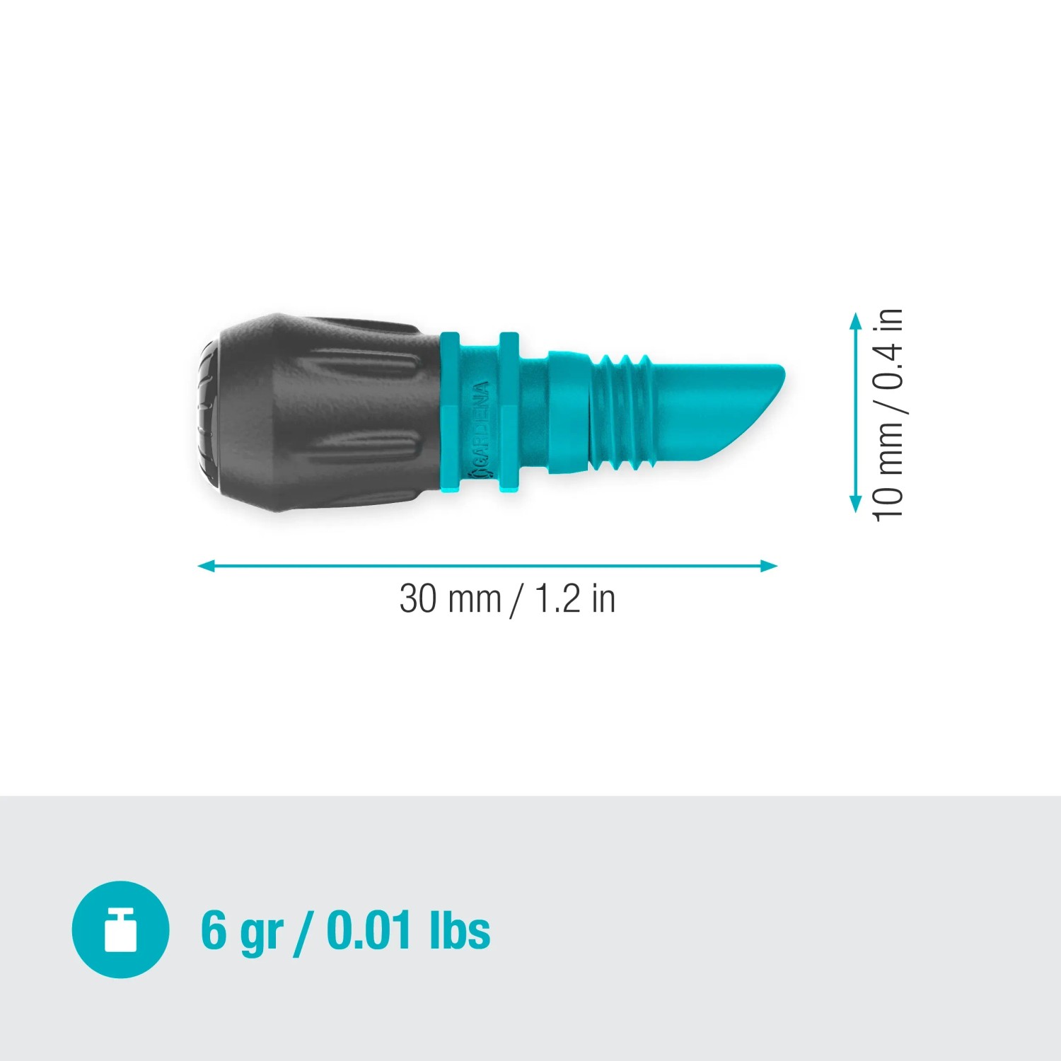 Gardena Nebeldüse, 5 Stück, für Micro-Drip-System zur feinen Bewässerung von oben. Düse ist grau/türkis und ca. 3cm lang.