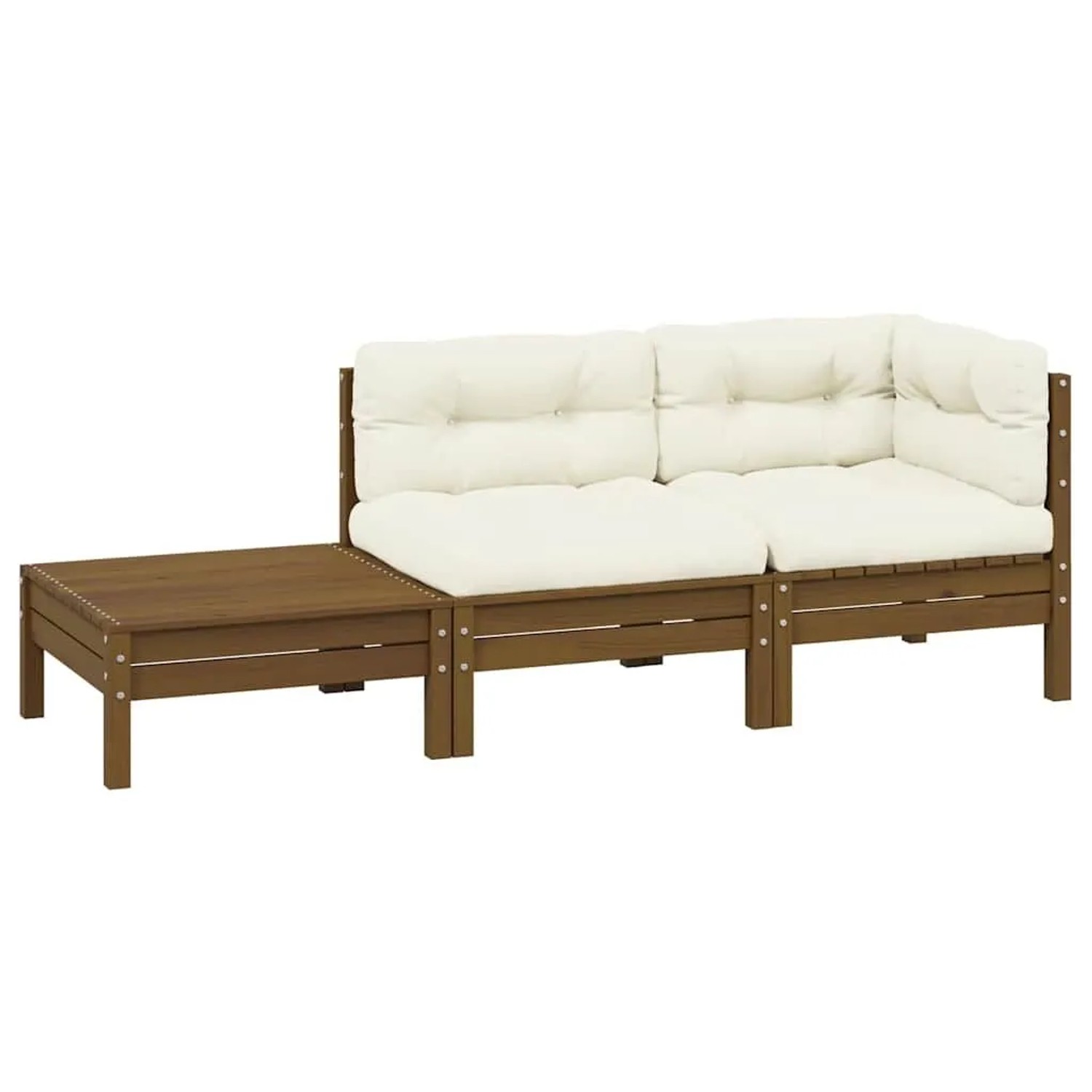 vidaXL 3-Tlg Garten-Lounge-Set mit Creme Kissen Massivholz Kiefer 806673