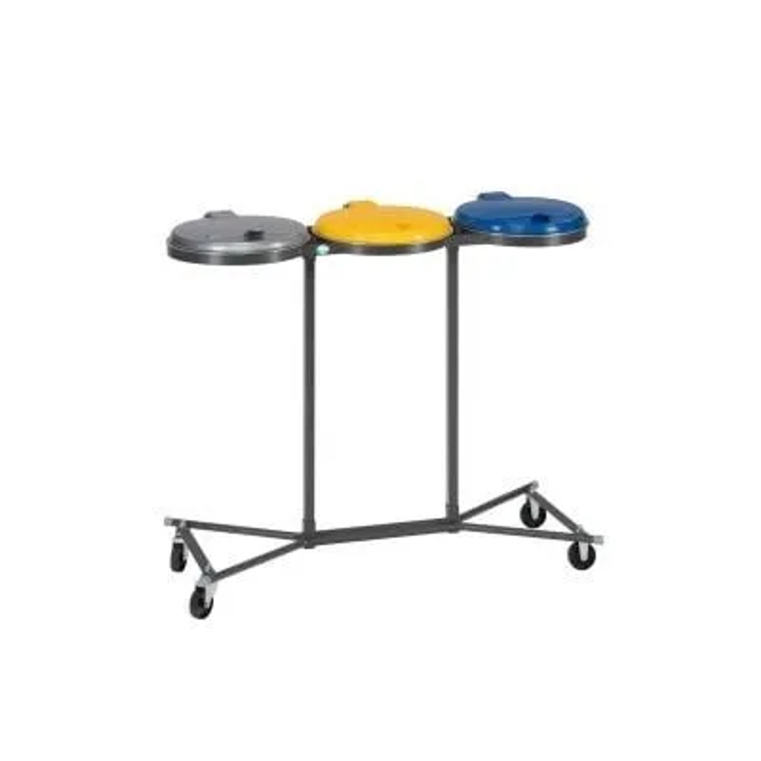 PROREGAL Robuster Abfallsammler Für Wertstoffsortierung 3 Fach Fahrbar Mit Rollen 3 x  120 Liter HxBxT 96 x 106,5 x 44 cm Stahl Silber Gelb Blau