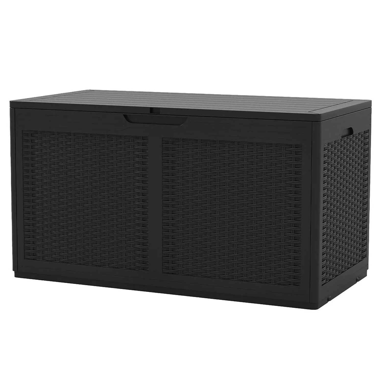 Costway Gartenbox 380 L mit Rollen Wasserdicht Rattanstruktur Schwarz