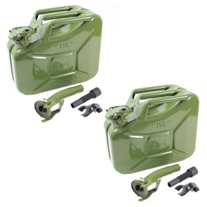 TRUTZHOLM 2x Kraftstoffkanister Metall 10 Liter Mit Ausgießer Und Halter Oliv