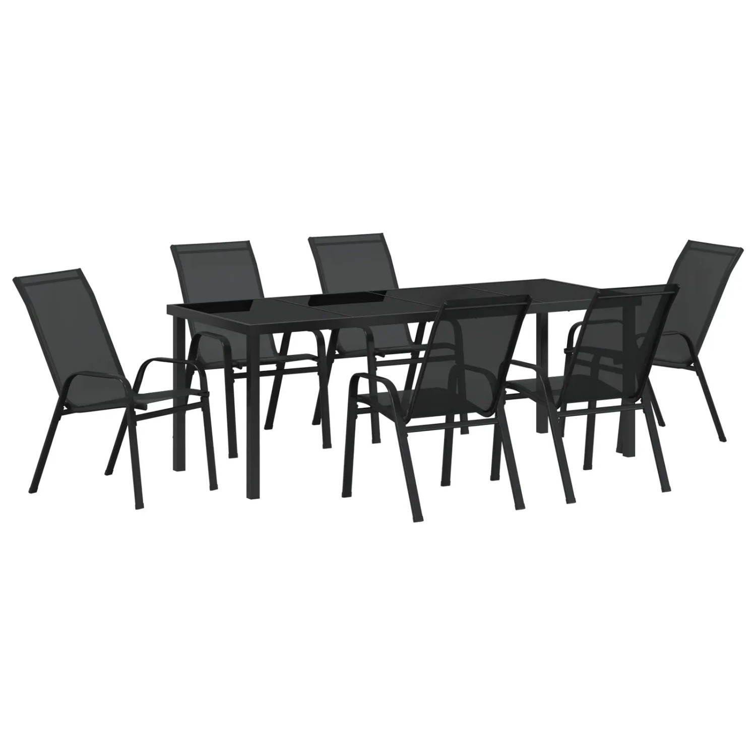 vidaXL 7-Teiliges Garten-Esszimmer-Set aus Schwarzem Textilene und Stahl 3379119