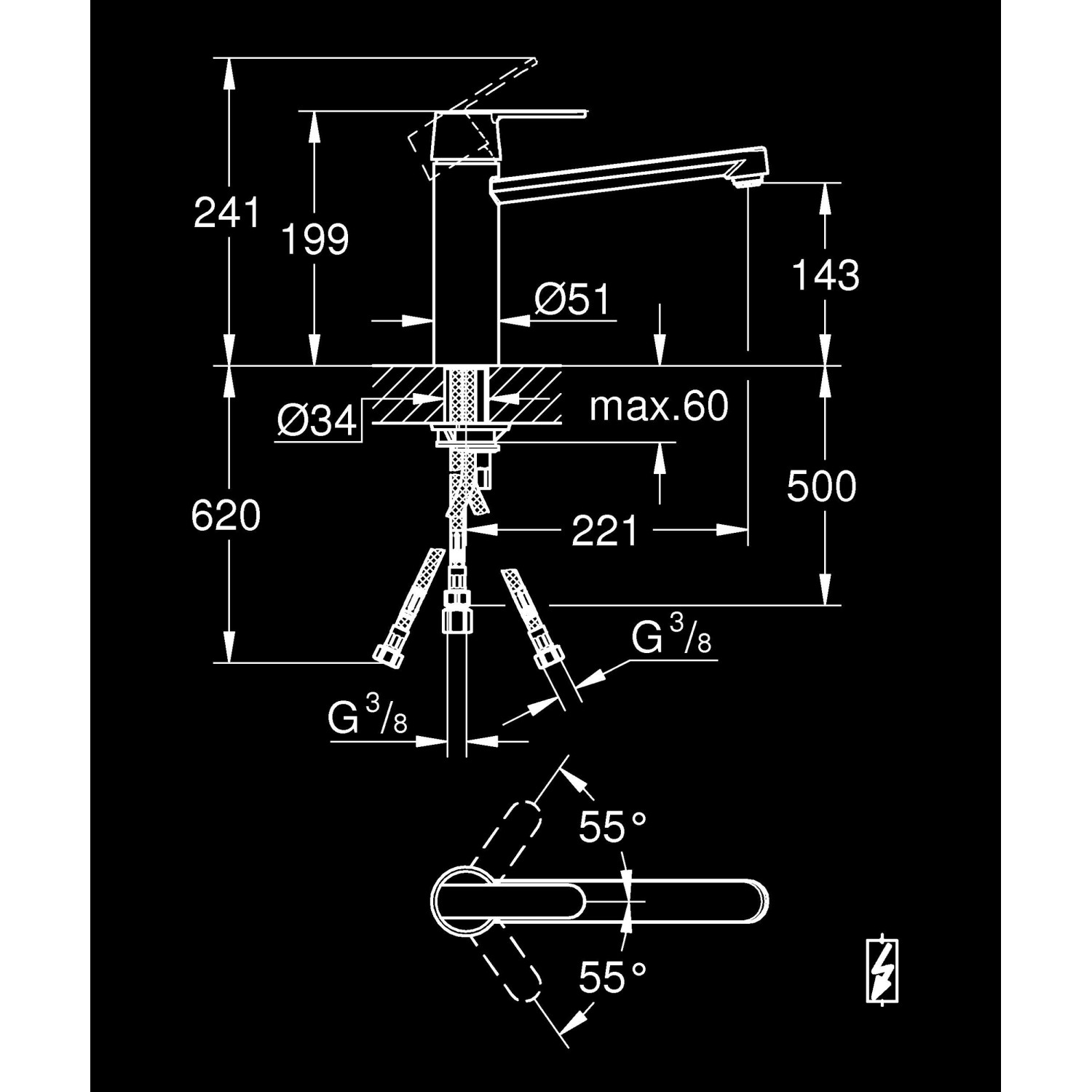 Grohe QuickFix Küchenarmatur Get Chrom Niederdruck mit schwenkbarem Rohrauslauf_7