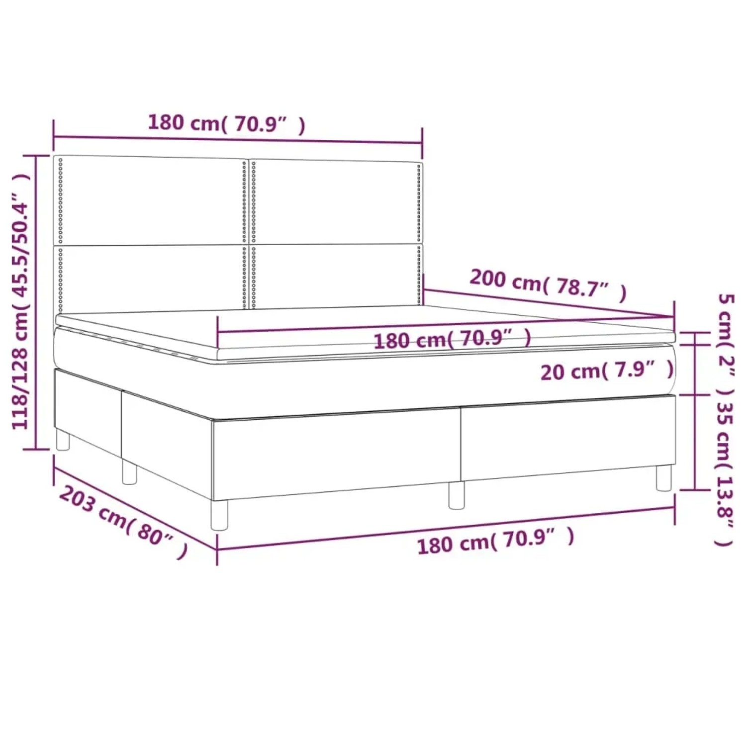 vidaXL Boxspringbett mit Matratze, schwarz, 180x200 cm, Kunstleder. Bett mit Kopfteil und Matratzenauflage.