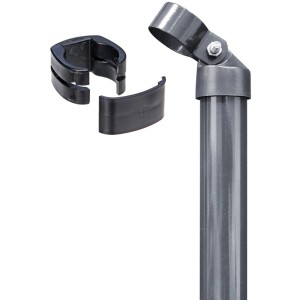 Eck-Set für Alberts Fix-Clip Pro Zaun, anthrazit, 122 cm hoch, zum Einbetonieren. Detailaufnahme von Pfosten und Befestigungsclips.