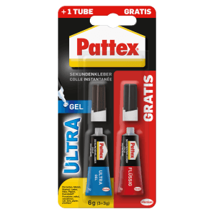 Pattex Sekundenkleber Ultra Gel + Flüssig, 2x3g, lösemittelfrei, für schnelle und starke Verklebungen.