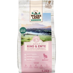 Wildes Land Katzen-Trockenfutter Rind & Ente, 1,2kg Packung für ausgewachsene Katzen.