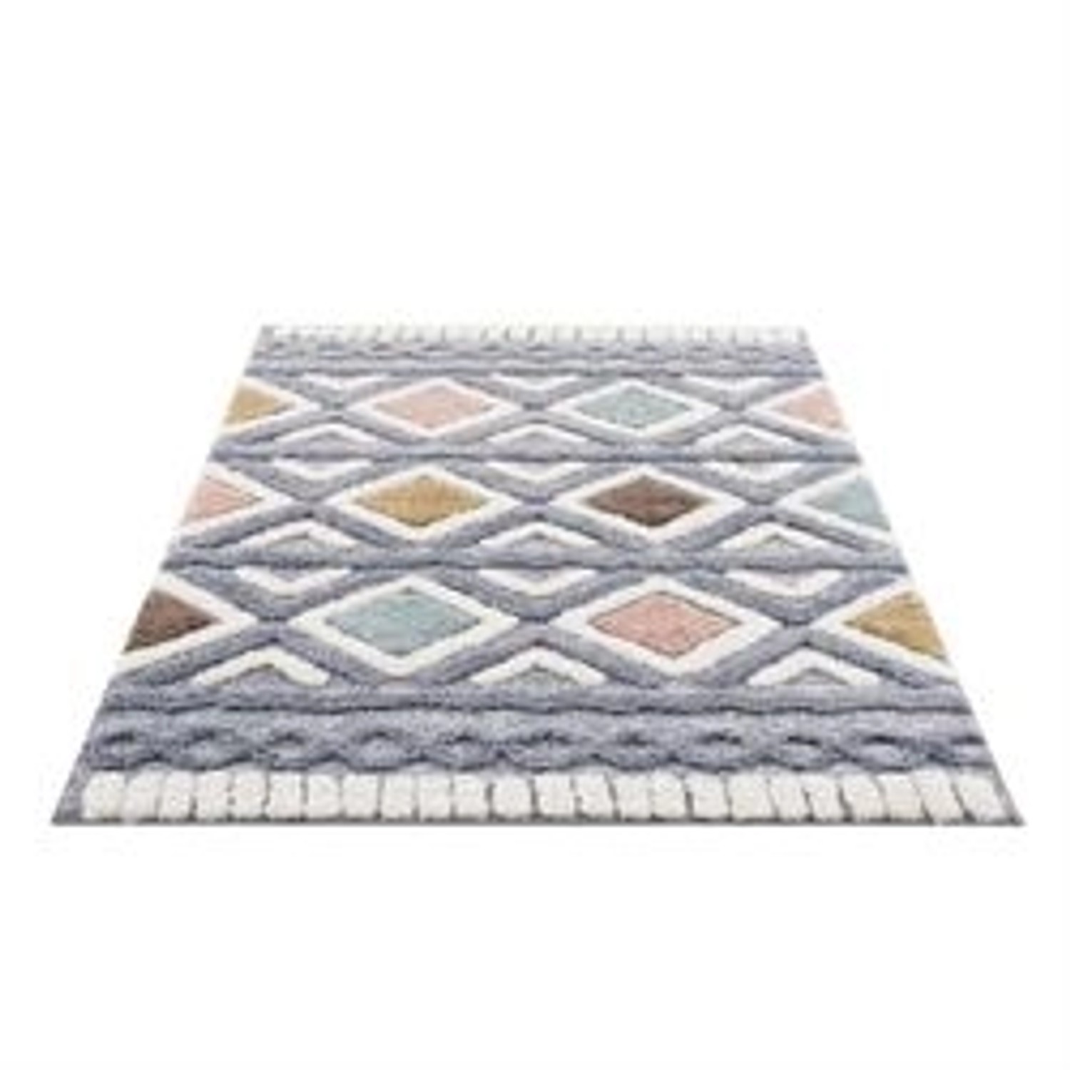 payé Teppich Nara-3382 Hochflor 200x290 cm Pastell-Multi Boho-Rautenmuster günstig online kaufen