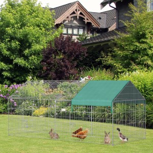 PawHut Freigehege Laufgitter aus Stahl mit grüner Abdeckung für Kaninchen, Hühner, Enten.