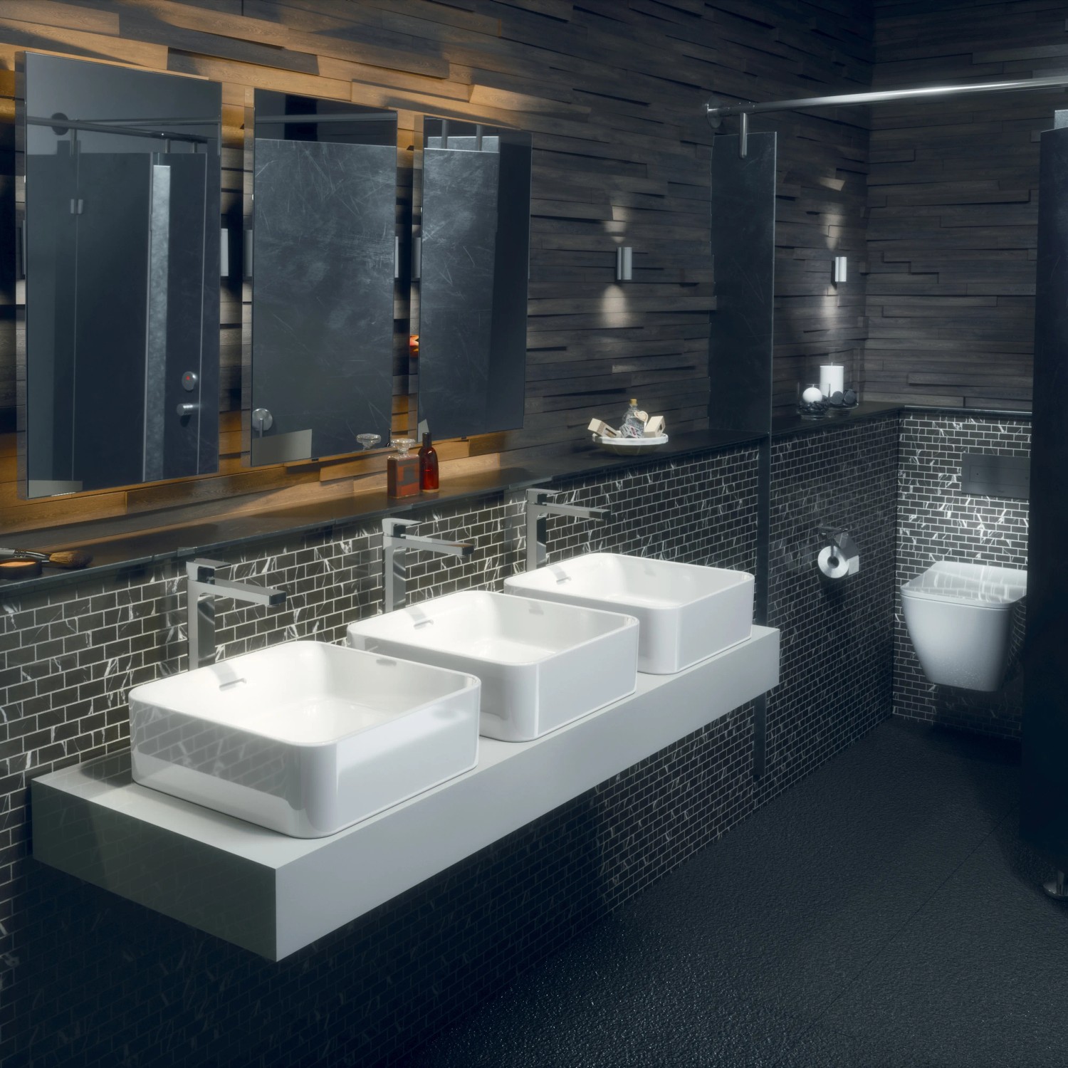 Modernes Bad mit Ideal Standard Wand-WC Strada II, spülrandlos in Weiß mit AquaBlade Technologie.