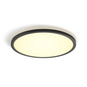 Schwarzes Philips Hue LED-Panel Tento White Ambiance, runde Deckenleuchte mit warmweissem Licht.