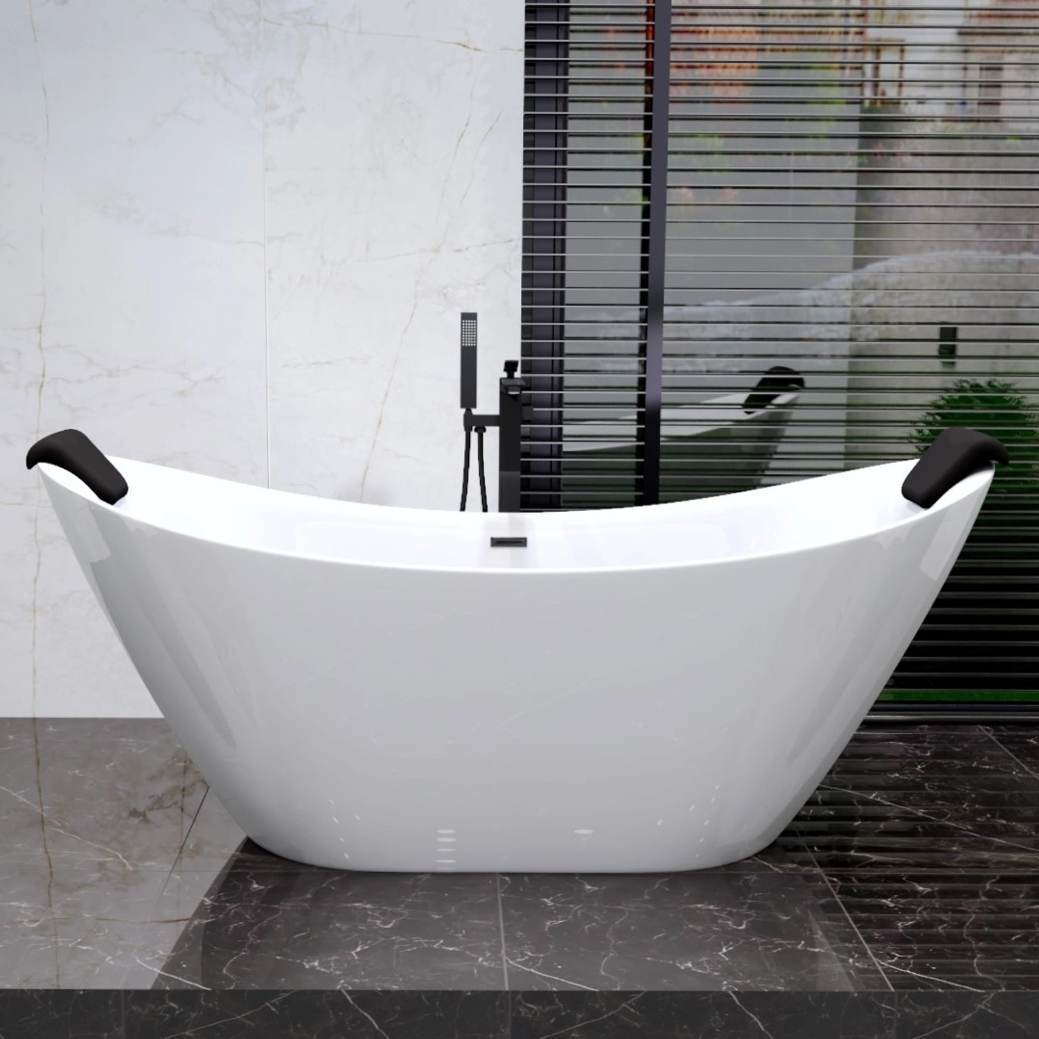 Bad Land Freistehende Badewanne IVAR 180x80 + Kopfstütze KODI + Ablauf günstig online kaufen