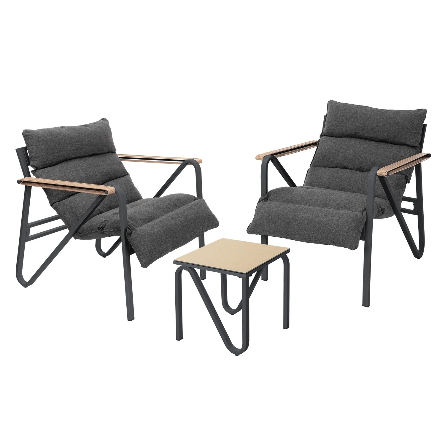 ML-Design Gartenmöbel Set 3tlg Anthrazit-Grau mit 2 Stühlen & Tisch