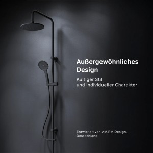 Schwarzes AM.PM Duschsystem Hit S mit Regendusche und Handbrause.