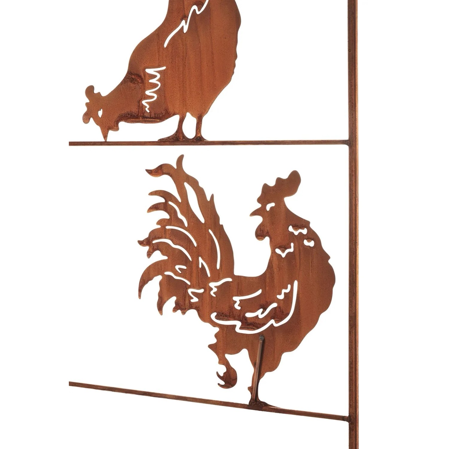 Kobolo Gartenstecker FLOCK mit Hühner-Motiv, Rankhilfe aus Metall in Rostoptik, 151 cm hoch.
