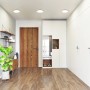 Eingebauter, smarter LED-Spot Fueva-Z von Eglo, nickelfarben matt, in modernem Flur.