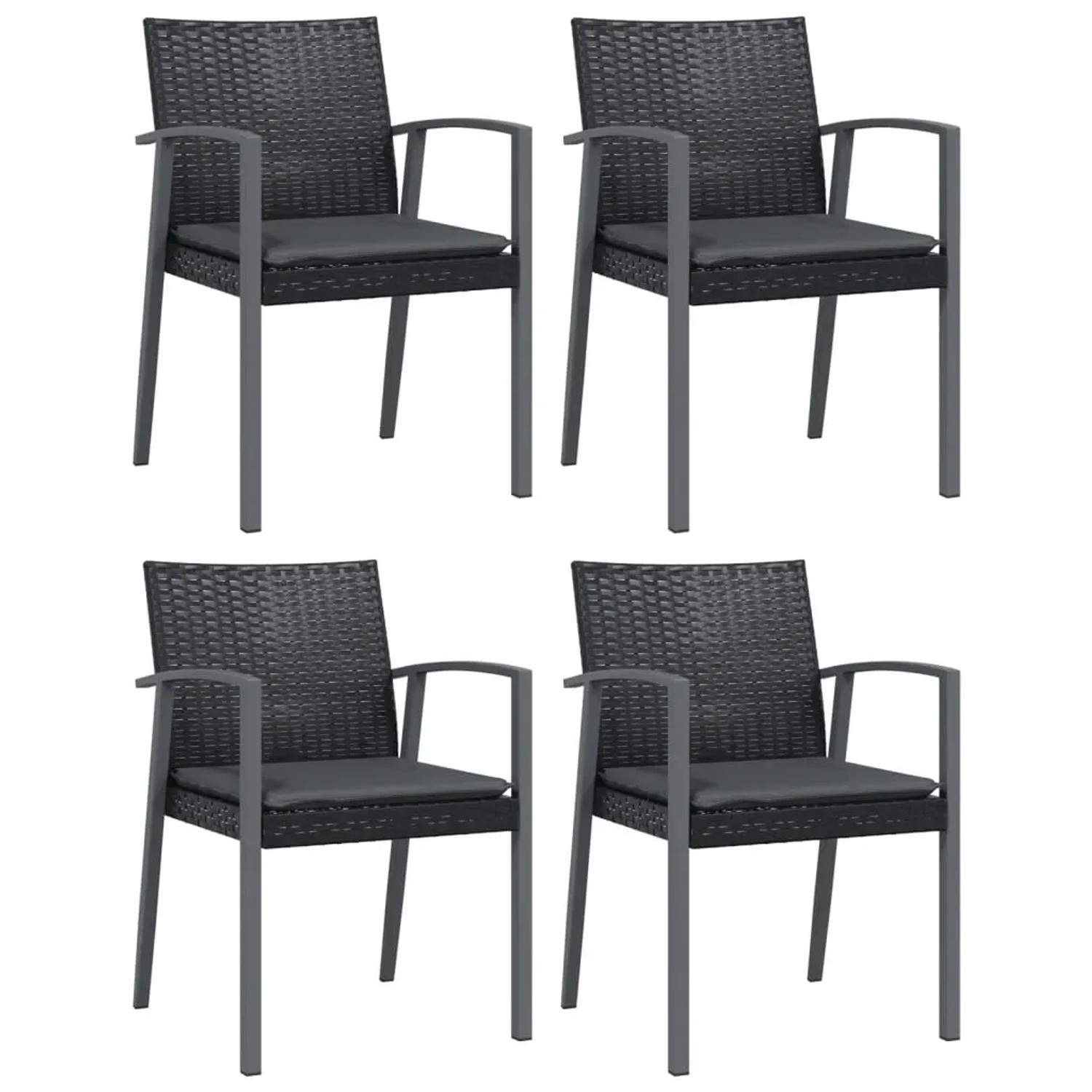 vidaXL Garten-Essgruppe, 5-teilig, mit schwarzen Rattan-Stühlen und Tisch mit Glasplatte.