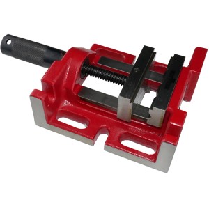 Rotwerk Maschinenschraubstock MSS75 VH, rot, mit Spannbacken und Anzugsspindel für Bohrarbeiten.
