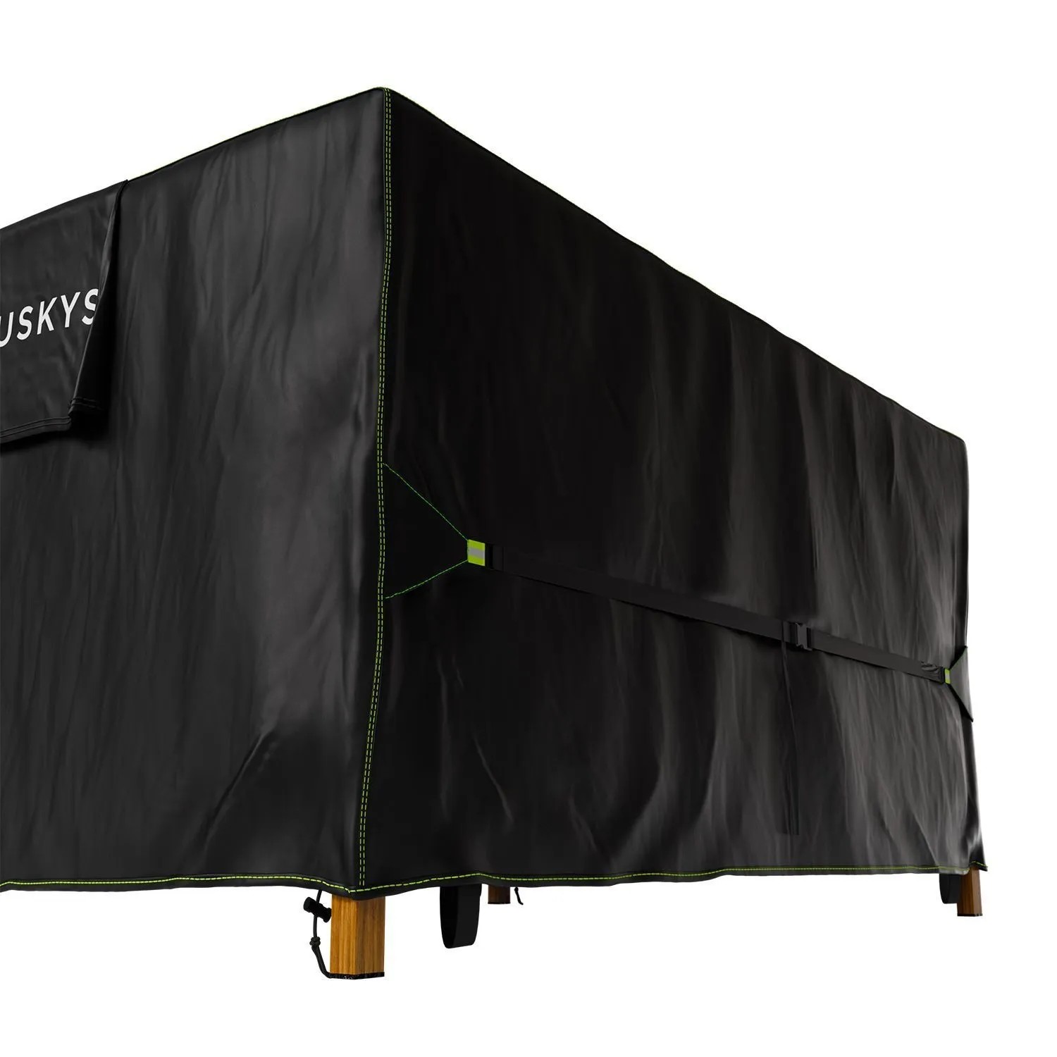 Schwarze Juskys Gartenmöbel Abdeckung CoverSafe Pro (170x95x75 cm) für Gartentische und Outdoor-Möbel.