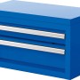 Blaue Mini Toolbox aus Metall mit 2 Schubladen, ideal zur Aufbewahrung von Kleinteilen.