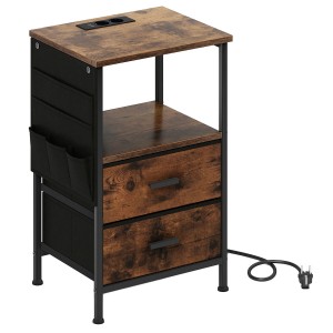 Costway Nachttisch mit LED und Ladestation Beistelltisch Nachtschrank