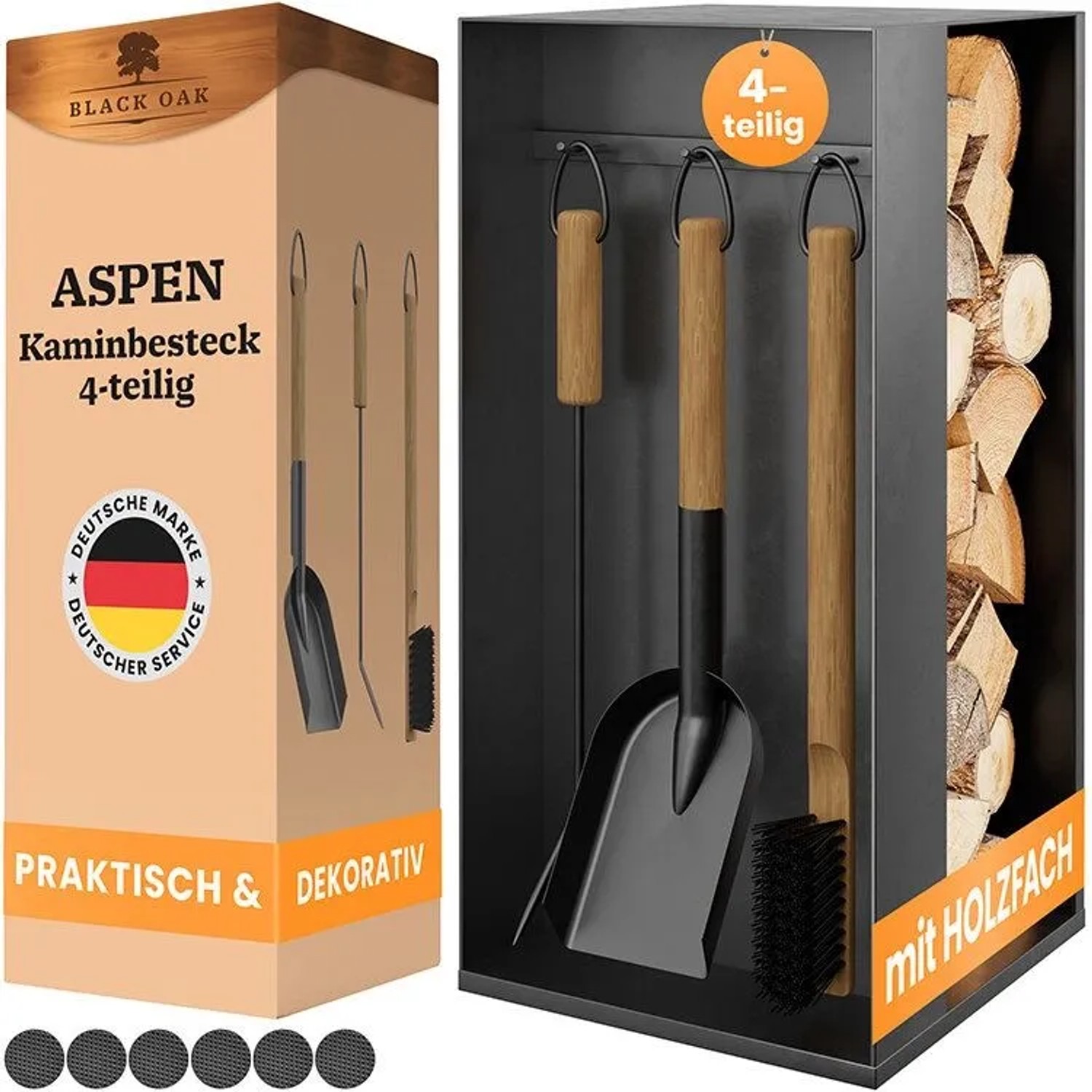 BLACK OAK Kaminbesteck ASPEN 4-Teilig – Kompaktes Kaminwerkzeug-Set aus Stahl Pulverbeschichtet mit Ständer für Kaminofen kaufen bei OBI