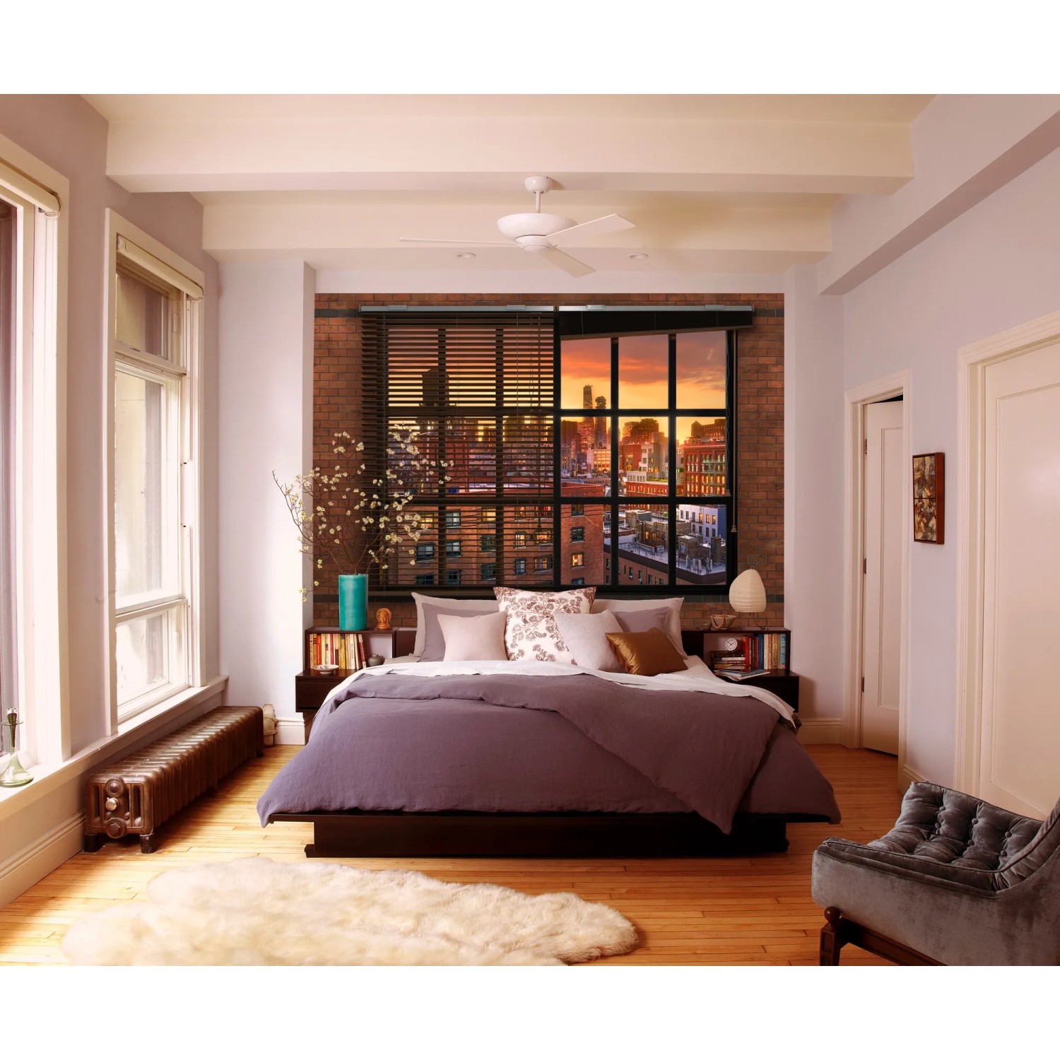 Fototapete Brooklyn Bridge (368x254cm) im Schlafzimmer, New York Skyline bei Sonnenuntergang.