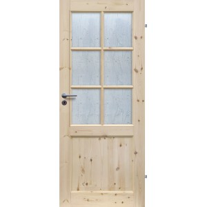 Radex Landhaus Zimmertür Kiefer, Altd. Weiß, mit Glaseinsatz (6 Felder).