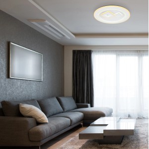 Moderne, dimmbare LED-Deckenleuchte Valeria von Globo, weiß, mit Fernbedienung. Durchmesser 466 mm.
