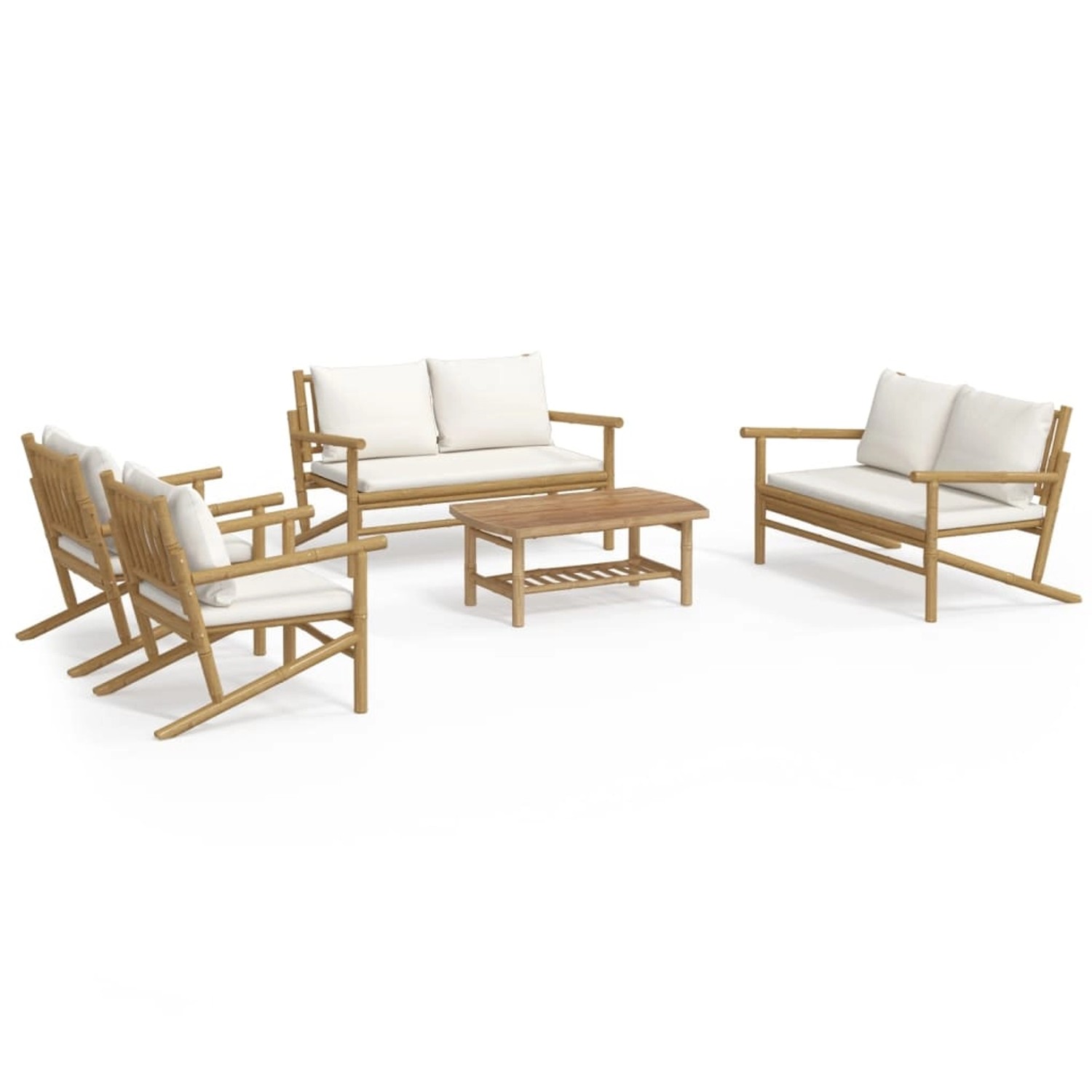 vidaXL 5-Tlg Garten-Lounge-Set mit Cremeweißen Kissen Bambus 3156475