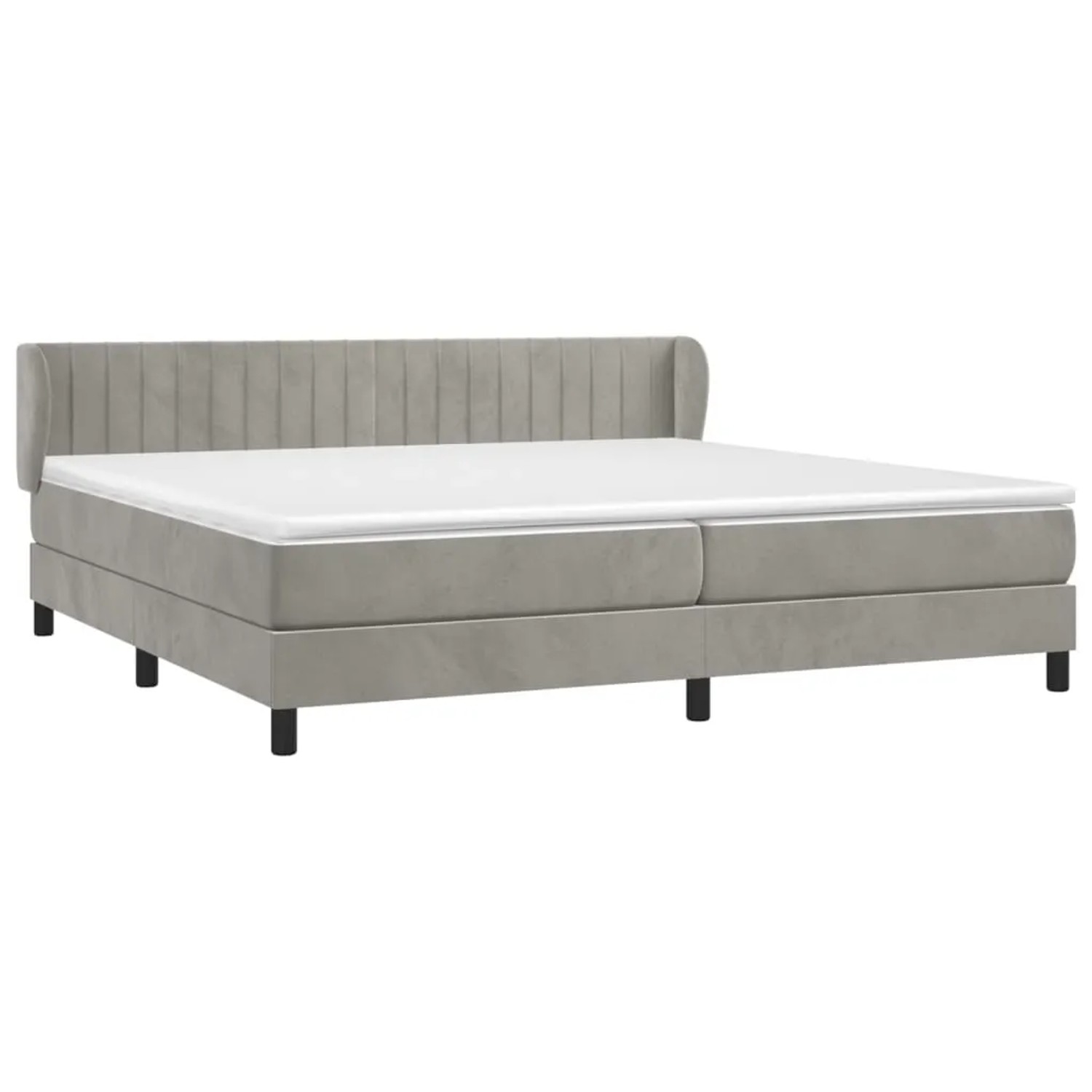 Hellgraues vidaXL Boxspringbett 200x200 cm mit Samtbezug, Matratze und Kopfteil.