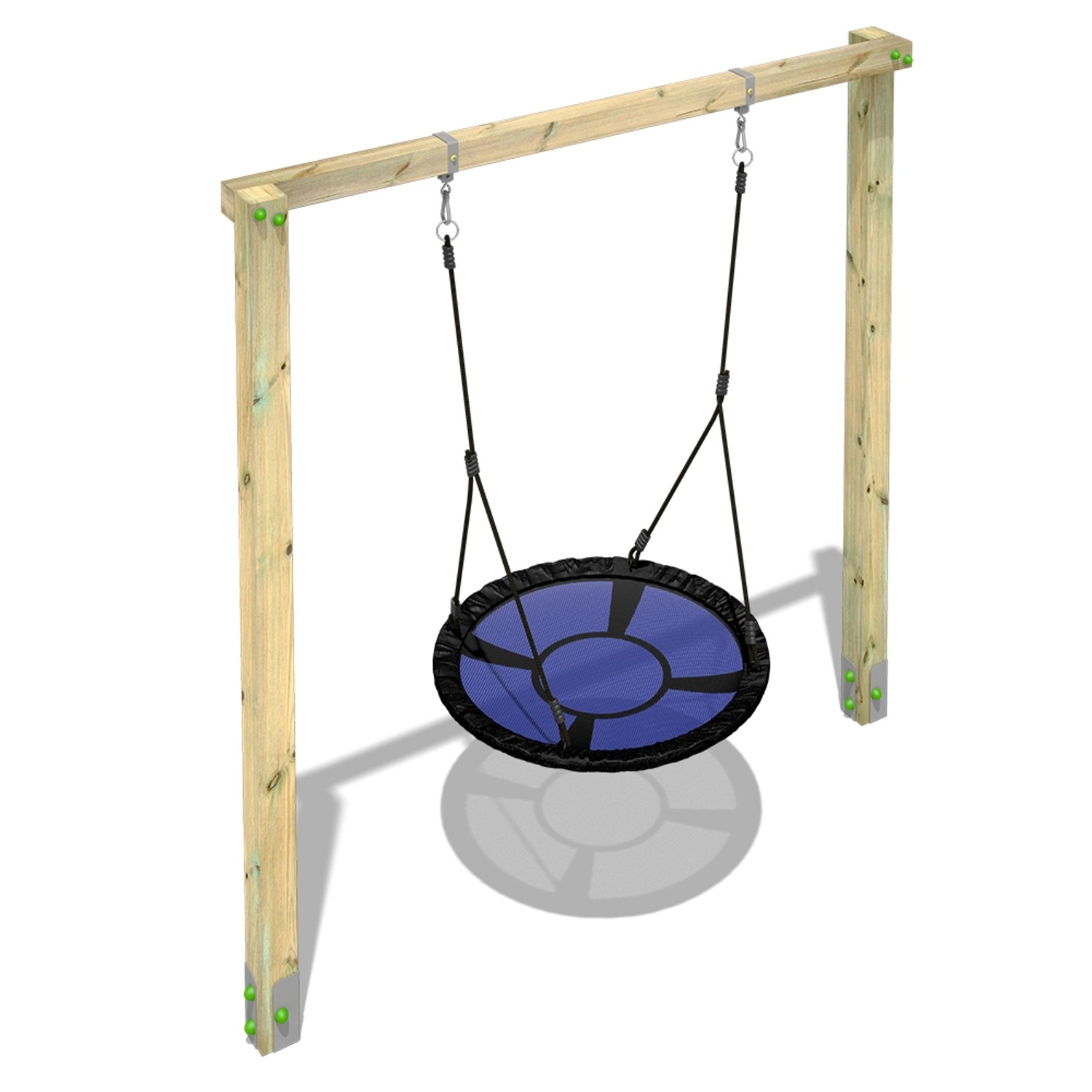 Wickey Schaukel Aero Sun mit blauem Nest auf Holzgestell für den Garten.