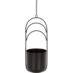 Schwarzes Hängepflanzgefäß (Ø 11,5 cm) aus Metall mit Kette für Blumenampeln.