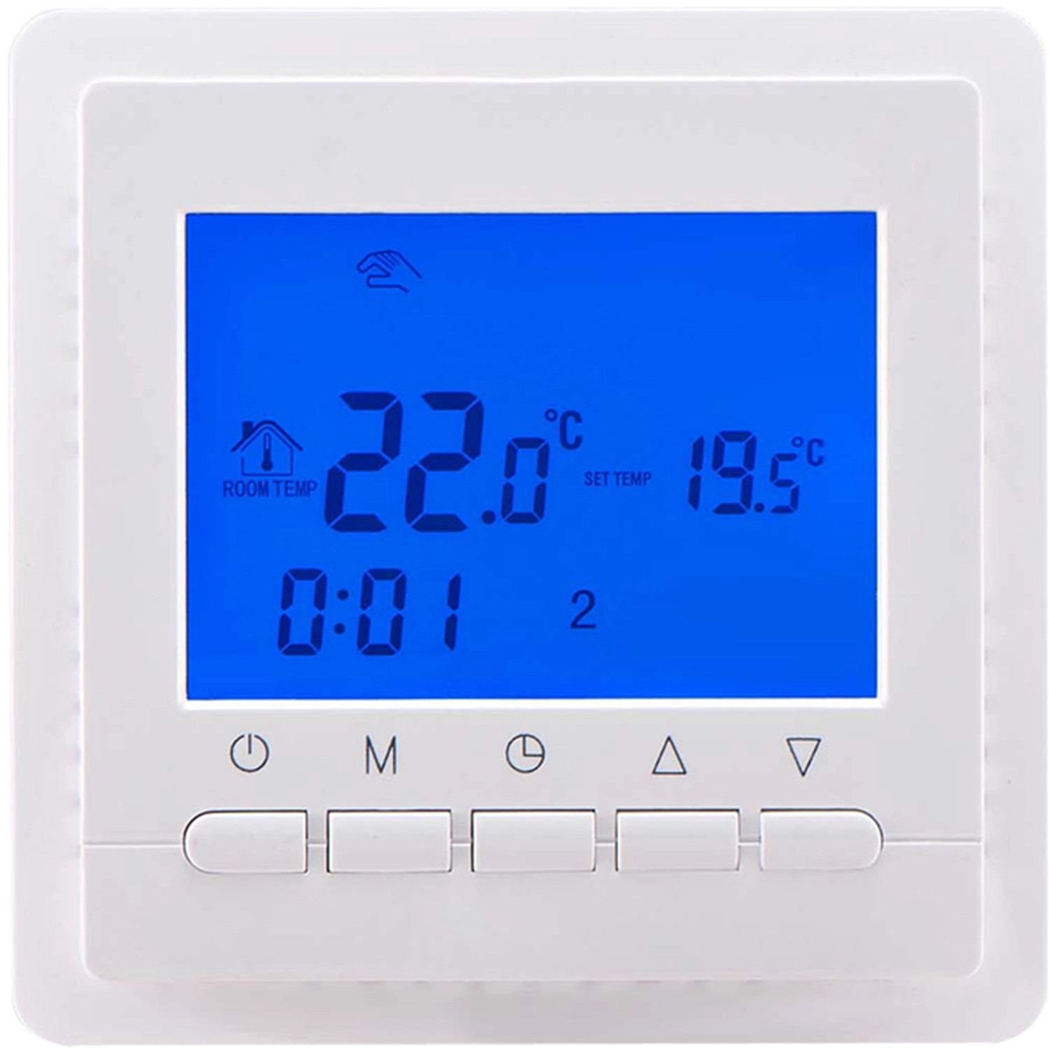 Digitaler Perobe Temperaturregler für elektrische Fußbodenheizung mit blauem Display.