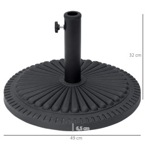Schwarzer Outsunny Schirmständer aus HDPE, Zement und Metall, Ø49x32 cm, mit dekorativer Prägung.