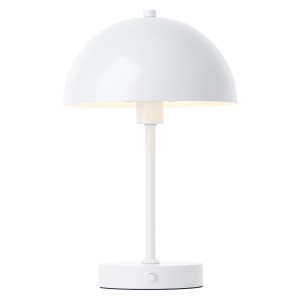 Weiße, dimmbare LED Akku Tischleuchte im Flowerpot Stil von mokebo. Kabellose Innenleuchte.