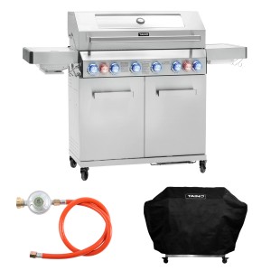 Taino Platinum Yamara 6+2 Gasgrill Set mit Haube, Edelstahl, 6 Brenner und Sear-Burner.