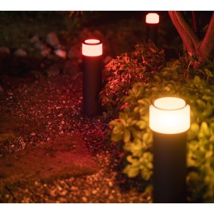Philips Hue Calla LED-Sockelleuchte für den Garten, verschiedene Farben.