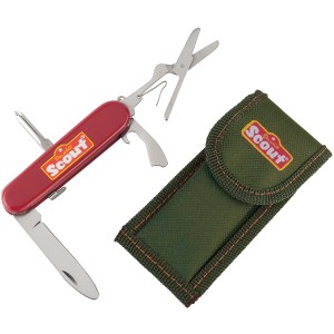 Scout Kindertaschenmesser mit rotem Griff und grüner Tasche für Spiel & Spaß.