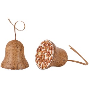 Dobar Vogelfutter-Mix: 2 Futterglocken mit Erdnüssen, aus Kokosfaser, für Wildvögel.